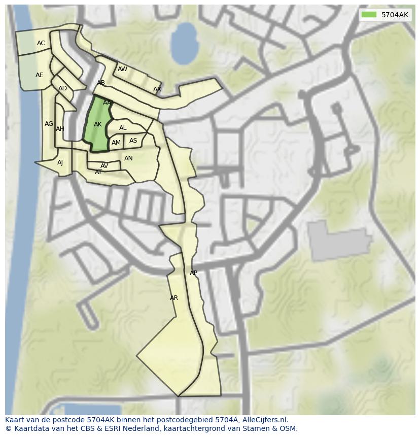 Afbeelding van het postcodegebied 5704 AK op de kaart.