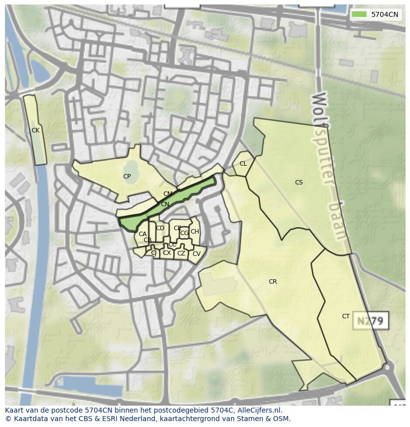 Afbeelding van het postcodegebied 5704 CN op de kaart.