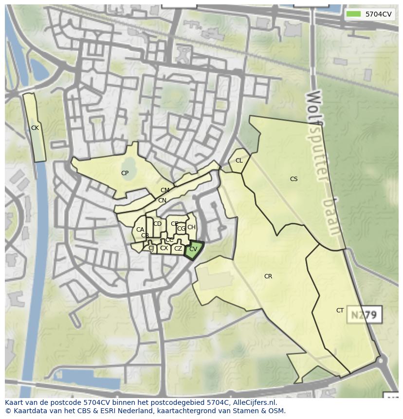 Afbeelding van het postcodegebied 5704 CV op de kaart.