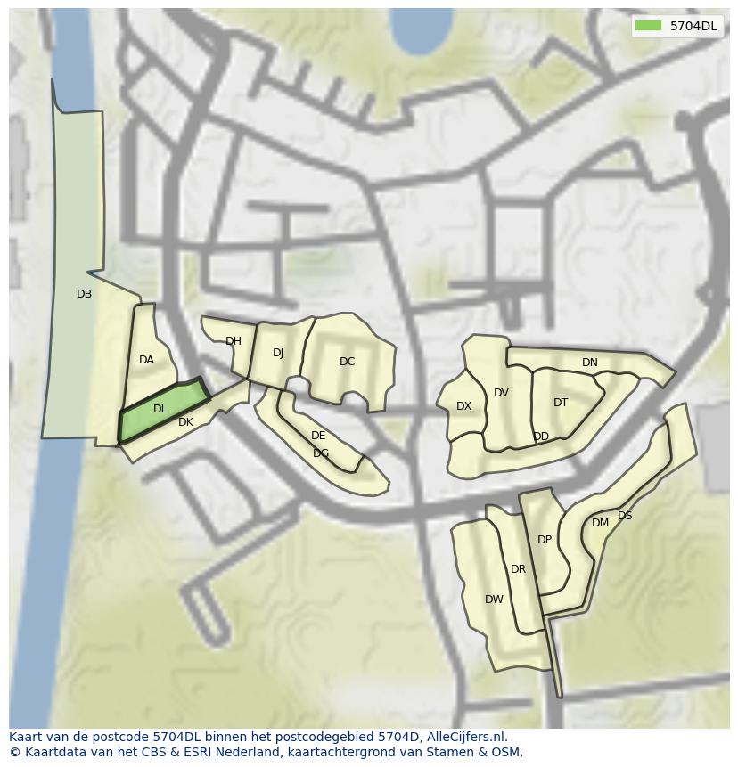 Afbeelding van het postcodegebied 5704 DL op de kaart.