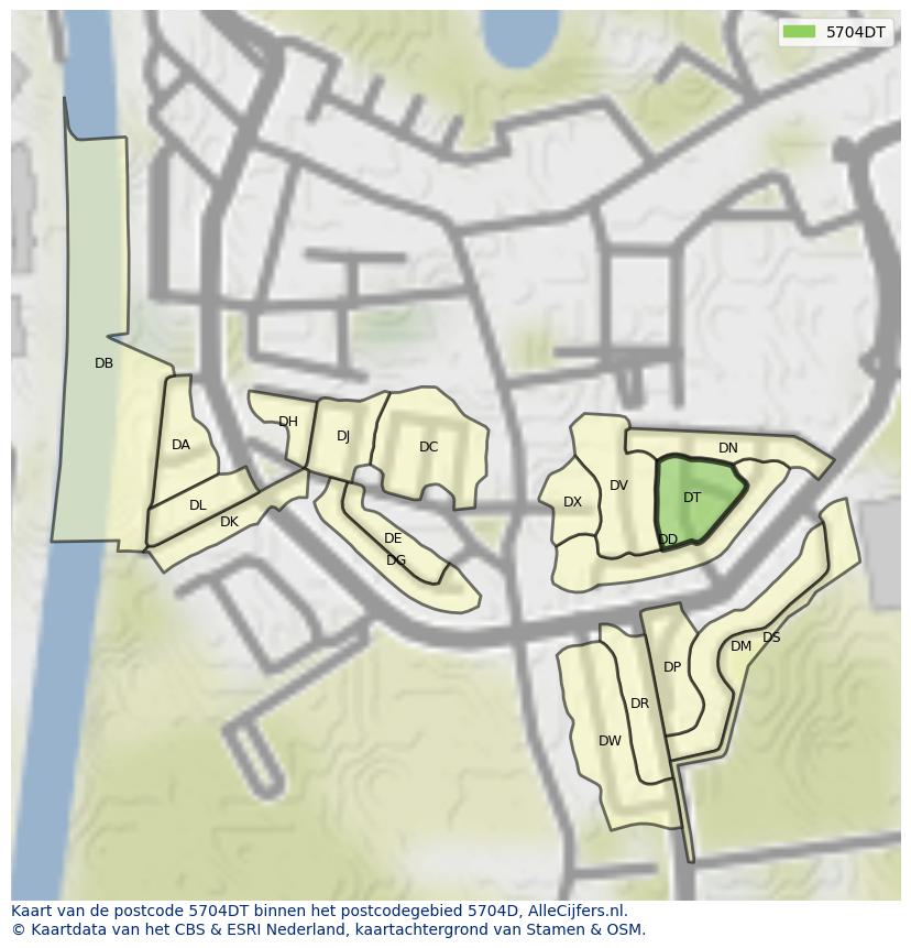 Afbeelding van het postcodegebied 5704 DT op de kaart.