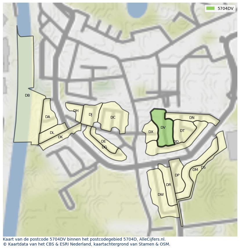 Afbeelding van het postcodegebied 5704 DV op de kaart.