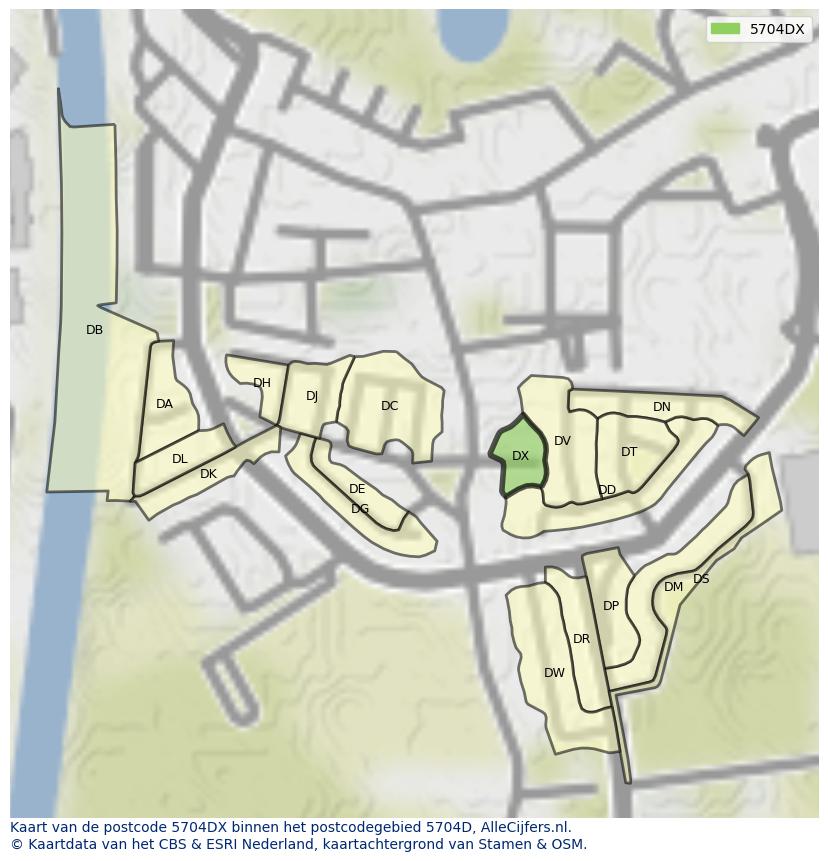 Afbeelding van het postcodegebied 5704 DX op de kaart.