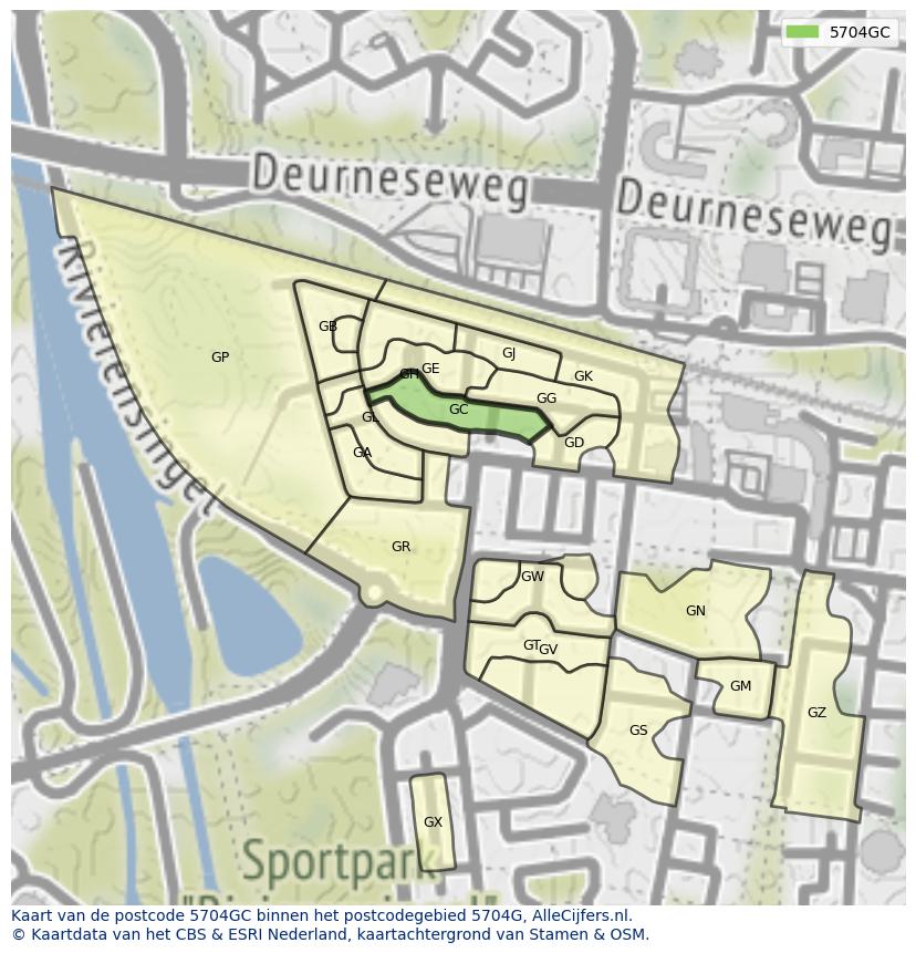 Afbeelding van het postcodegebied 5704 GC op de kaart.