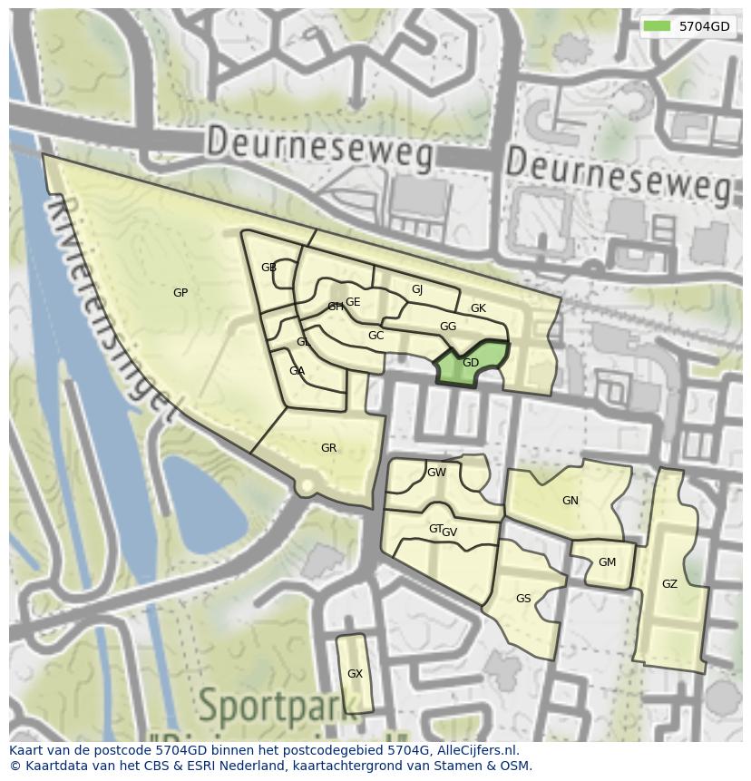 Afbeelding van het postcodegebied 5704 GD op de kaart.