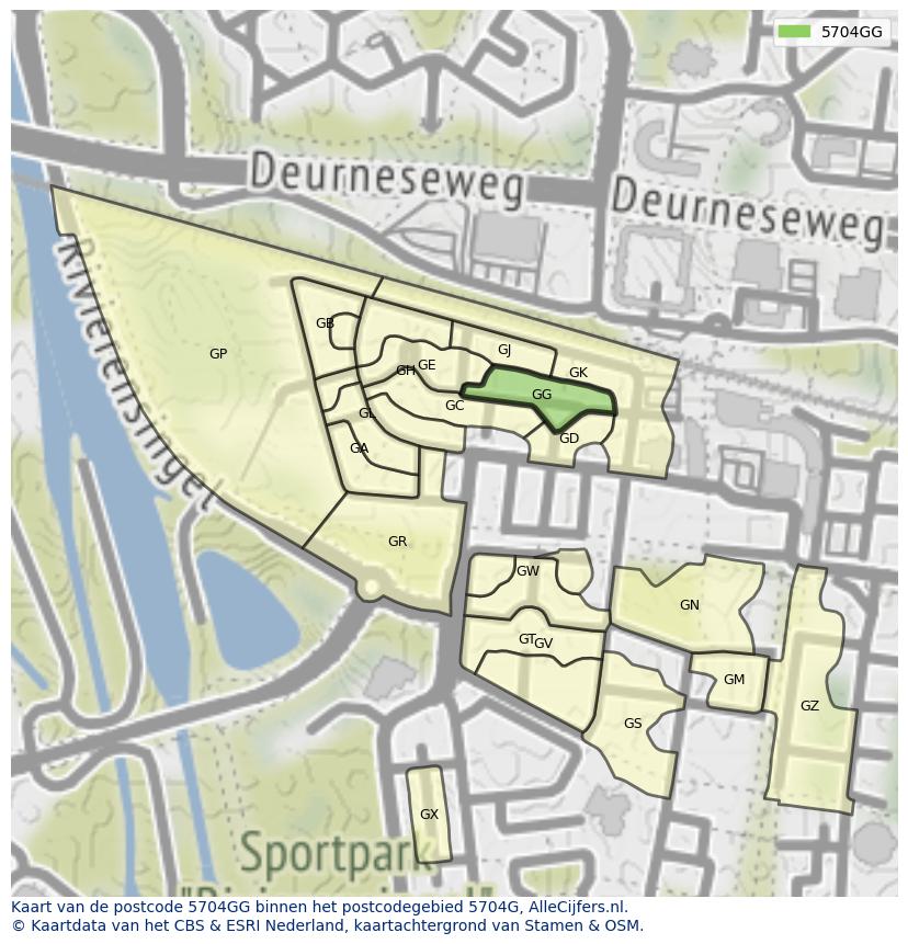 Afbeelding van het postcodegebied 5704 GG op de kaart.