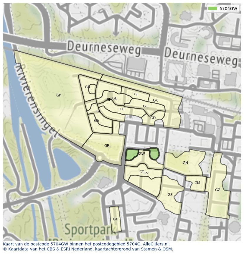 Afbeelding van het postcodegebied 5704 GW op de kaart.