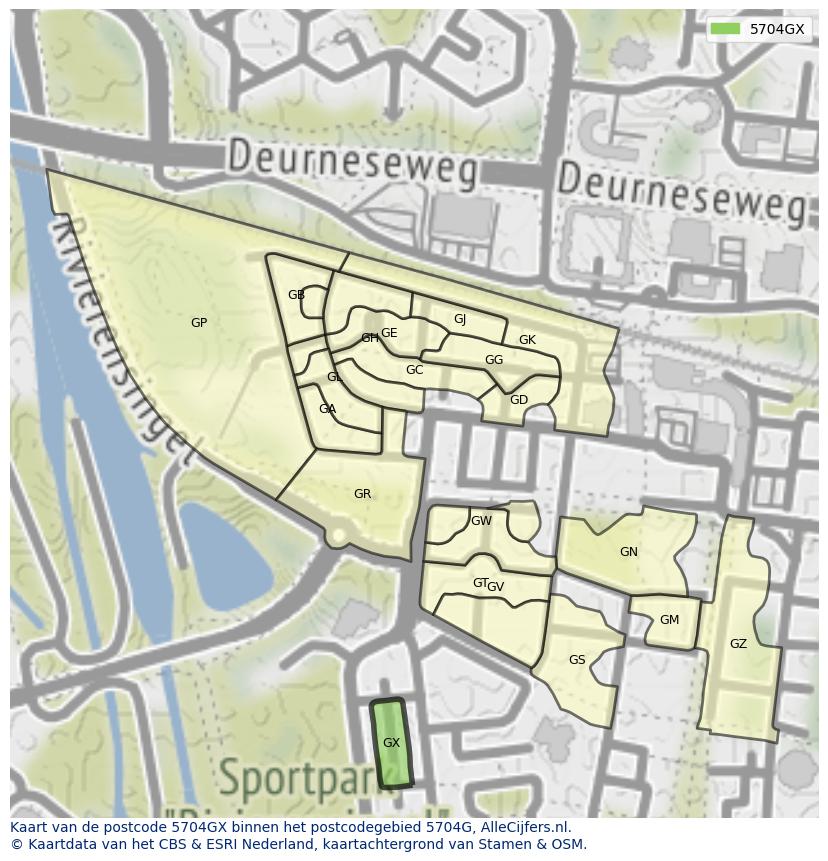 Afbeelding van het postcodegebied 5704 GX op de kaart.