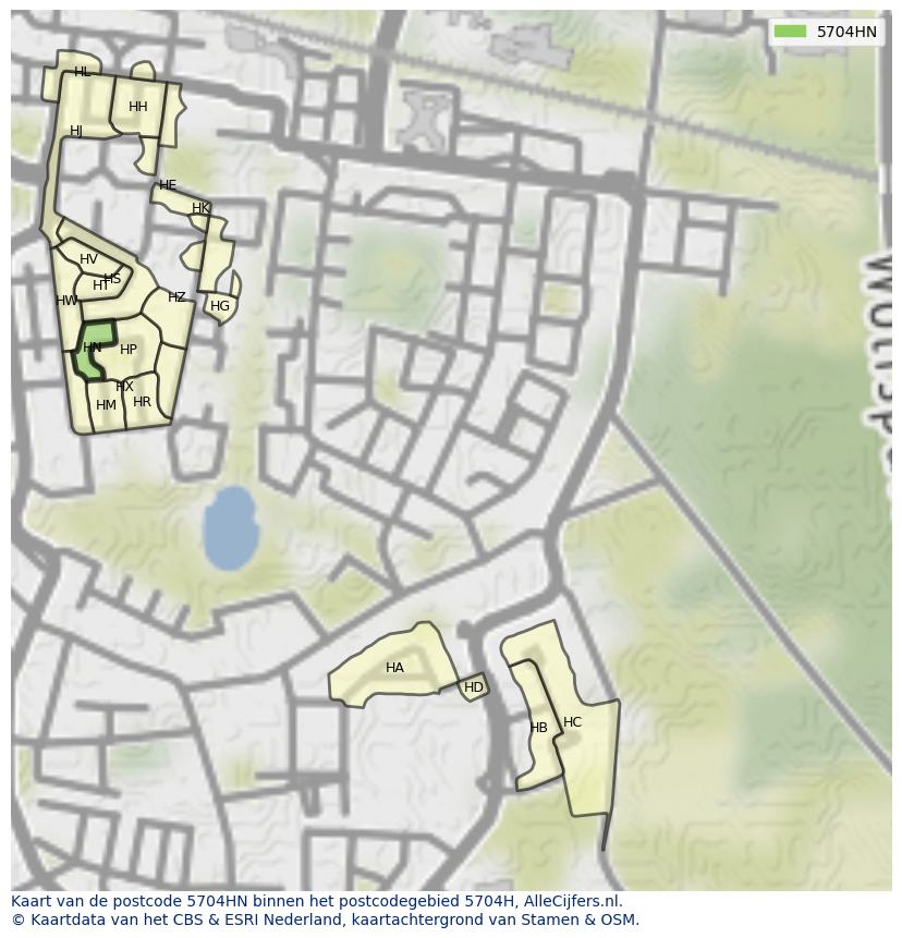 Afbeelding van het postcodegebied 5704 HN op de kaart.