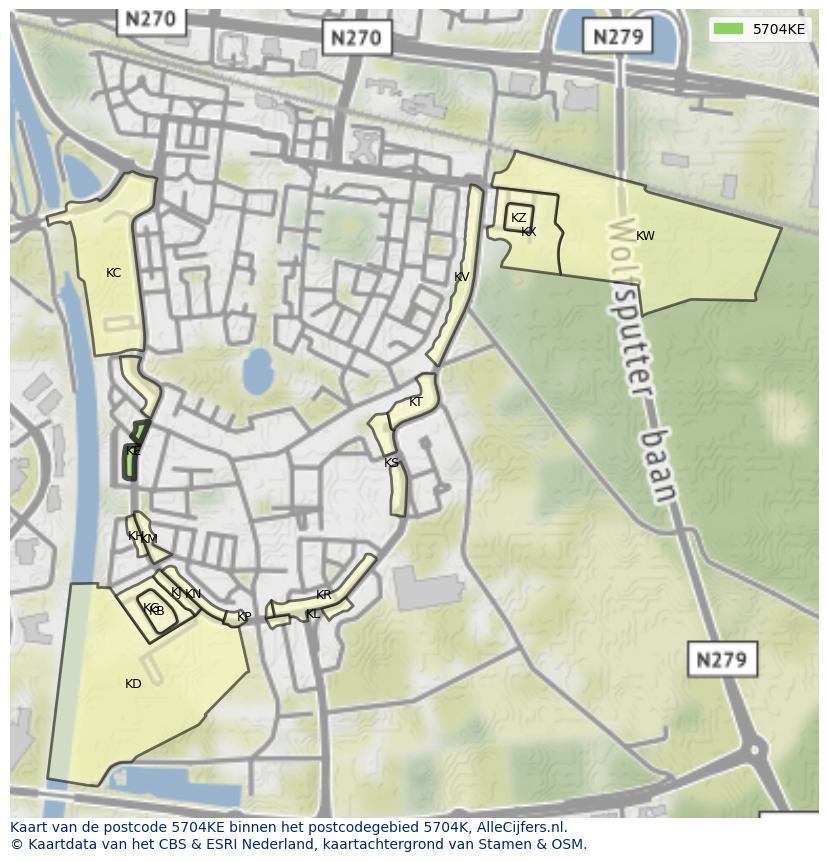 Afbeelding van het postcodegebied 5704 KE op de kaart.