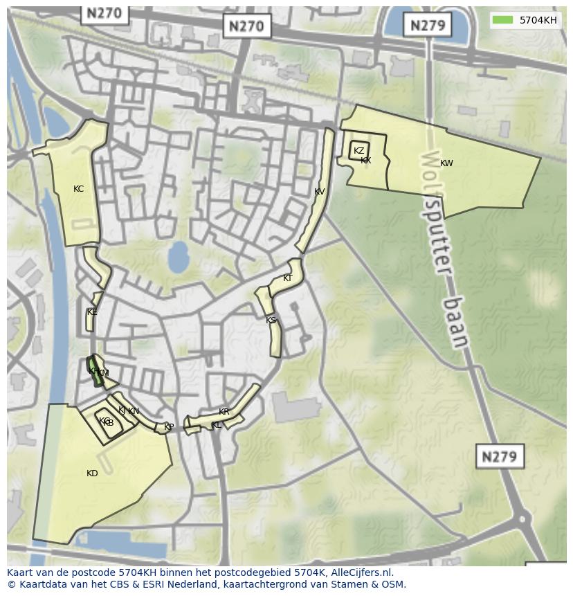 Afbeelding van het postcodegebied 5704 KH op de kaart.