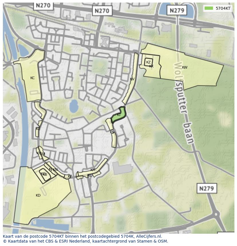 Afbeelding van het postcodegebied 5704 KT op de kaart.
