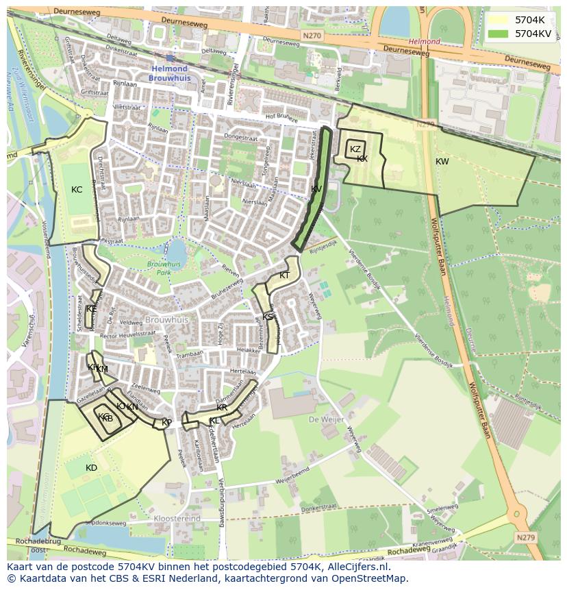 Afbeelding van het postcodegebied 5704 KV op de kaart.