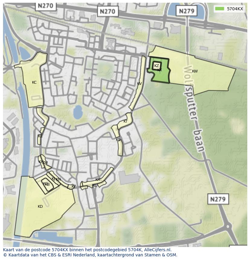 Afbeelding van het postcodegebied 5704 KX op de kaart.
