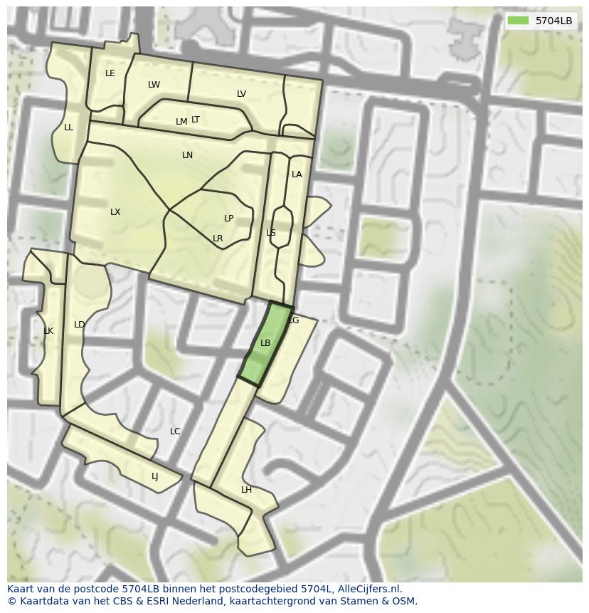 Afbeelding van het postcodegebied 5704 LB op de kaart.