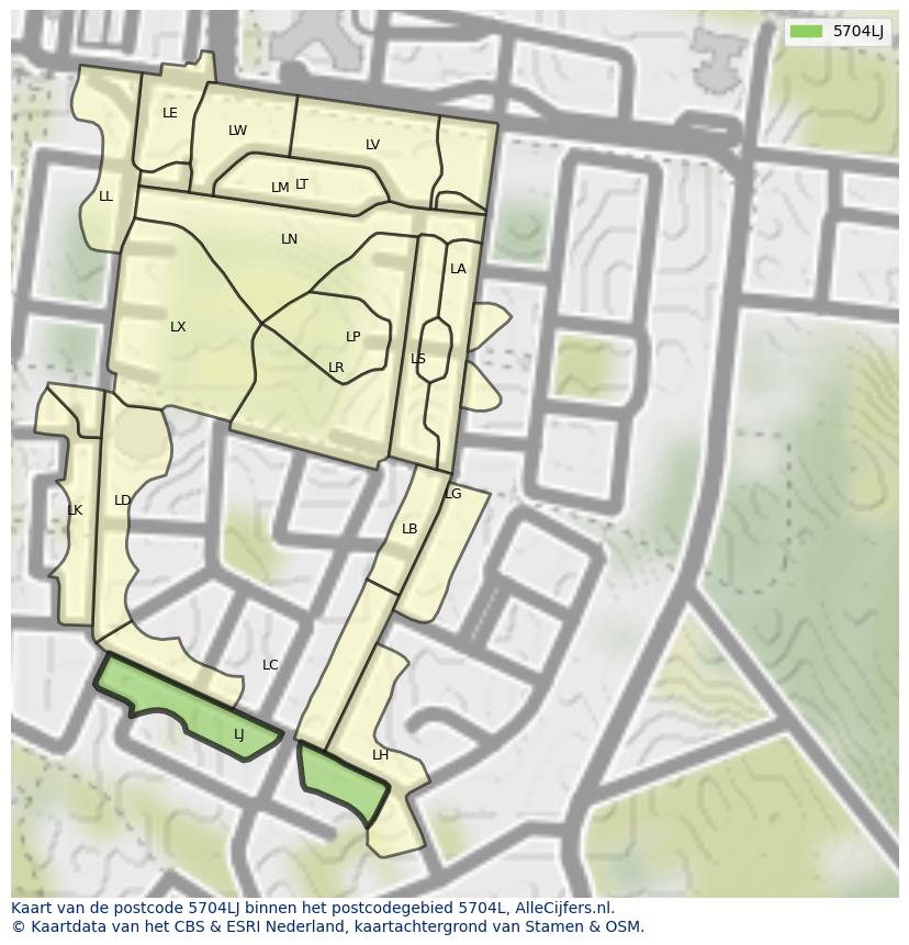 Afbeelding van het postcodegebied 5704 LJ op de kaart.