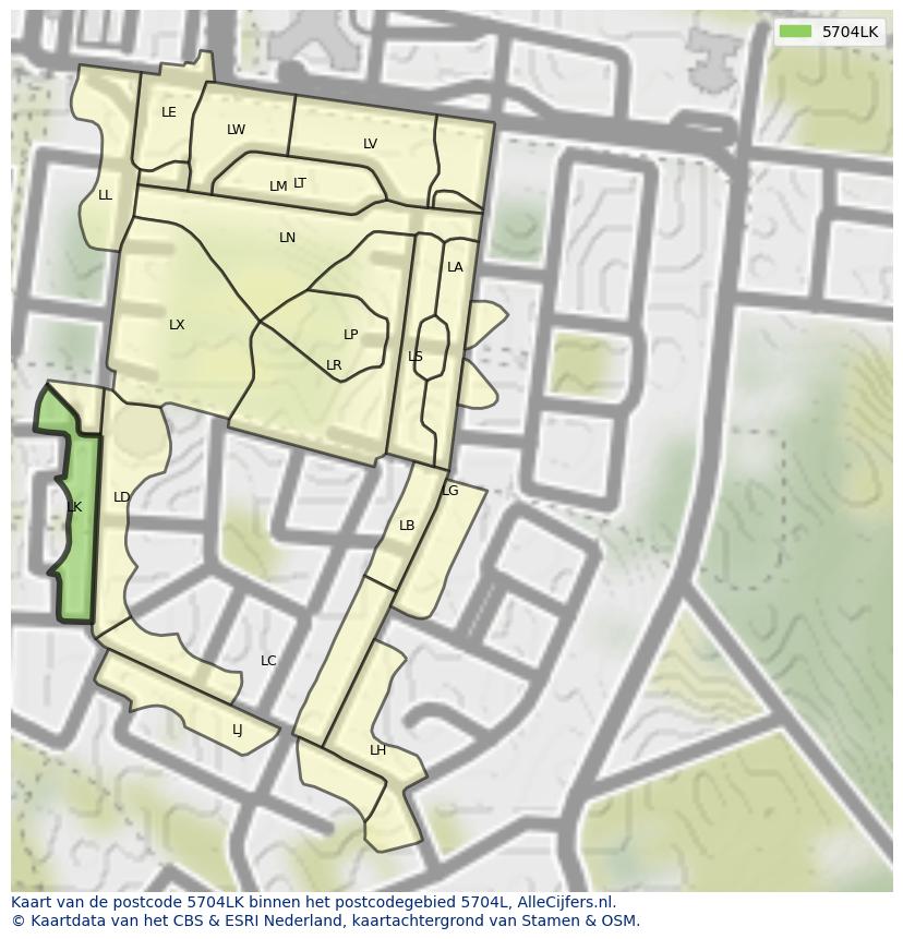 Afbeelding van het postcodegebied 5704 LK op de kaart.