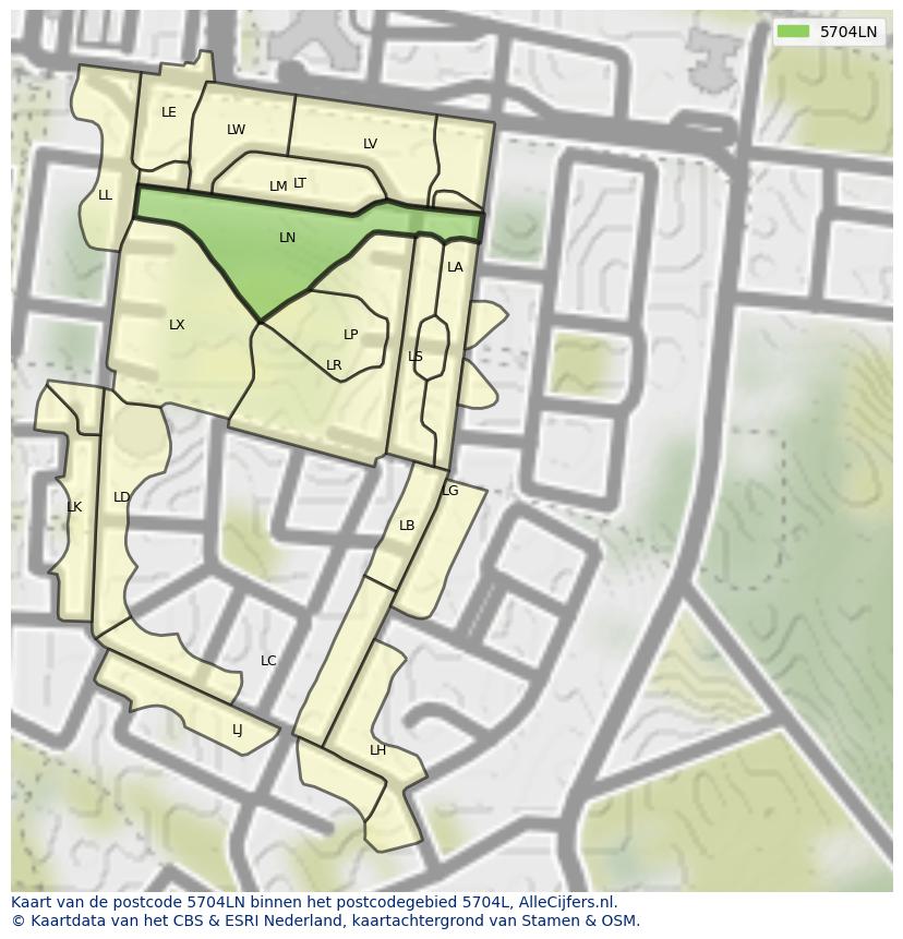 Afbeelding van het postcodegebied 5704 LN op de kaart.