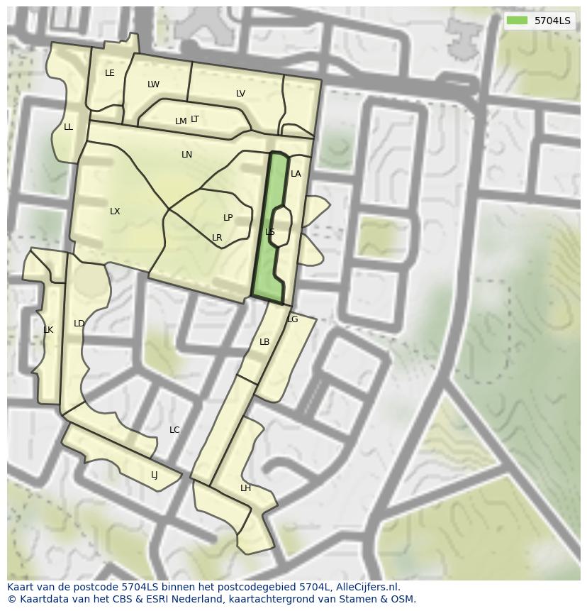 Afbeelding van het postcodegebied 5704 LS op de kaart.