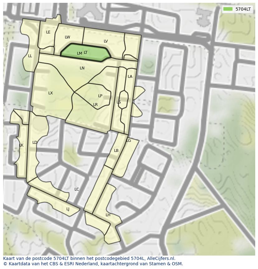 Afbeelding van het postcodegebied 5704 LT op de kaart.