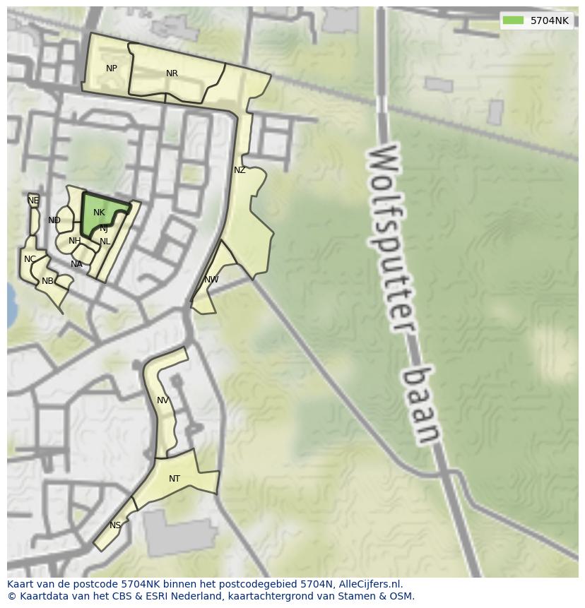 Afbeelding van het postcodegebied 5704 NK op de kaart.