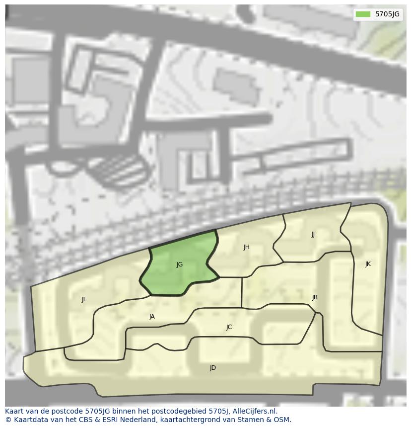 Afbeelding van het postcodegebied 5705 JG op de kaart.