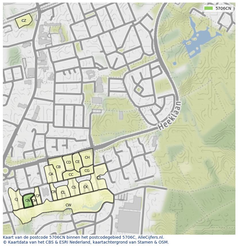 Afbeelding van het postcodegebied 5706 CN op de kaart.