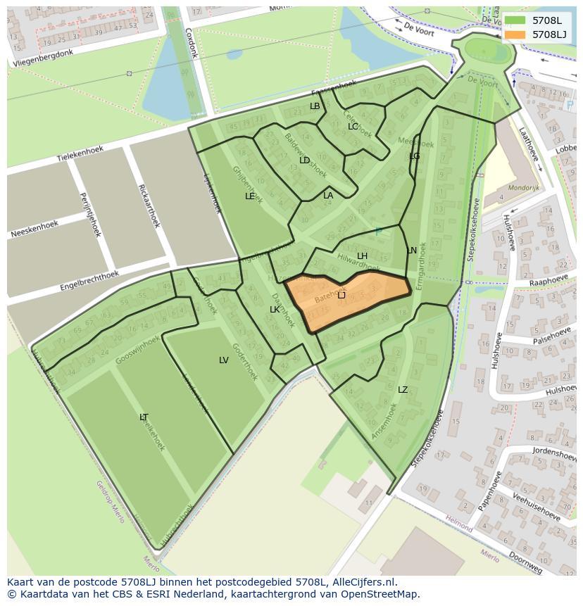 Afbeelding van het postcodegebied 5708 LJ op de kaart.
