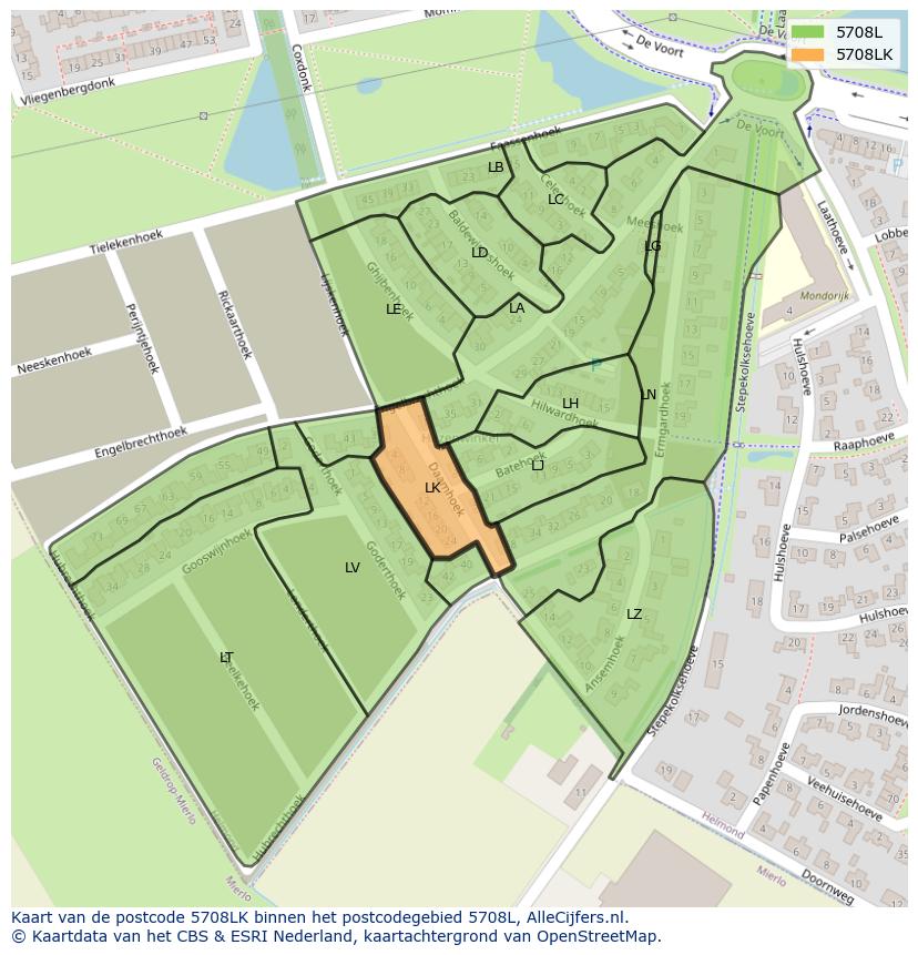 Afbeelding van het postcodegebied 5708 LK op de kaart.