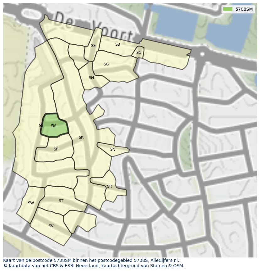 Afbeelding van het postcodegebied 5708 SM op de kaart.