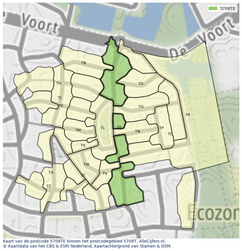 Afbeelding van het postcodegebied 5708 TE op de kaart.