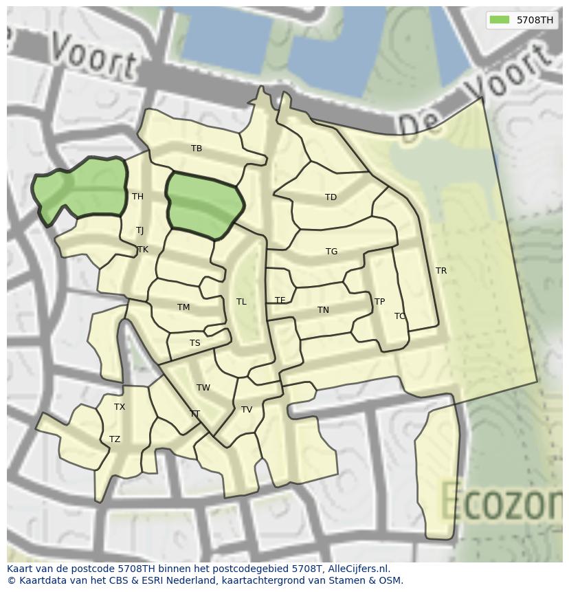 Afbeelding van het postcodegebied 5708 TH op de kaart.