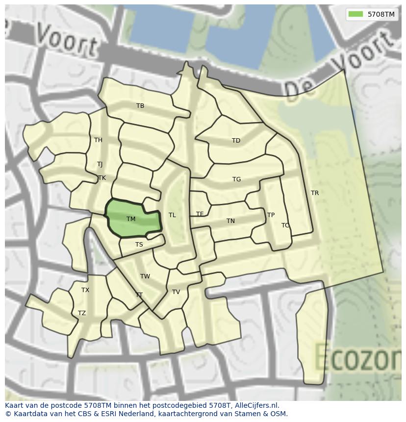 Afbeelding van het postcodegebied 5708 TM op de kaart.