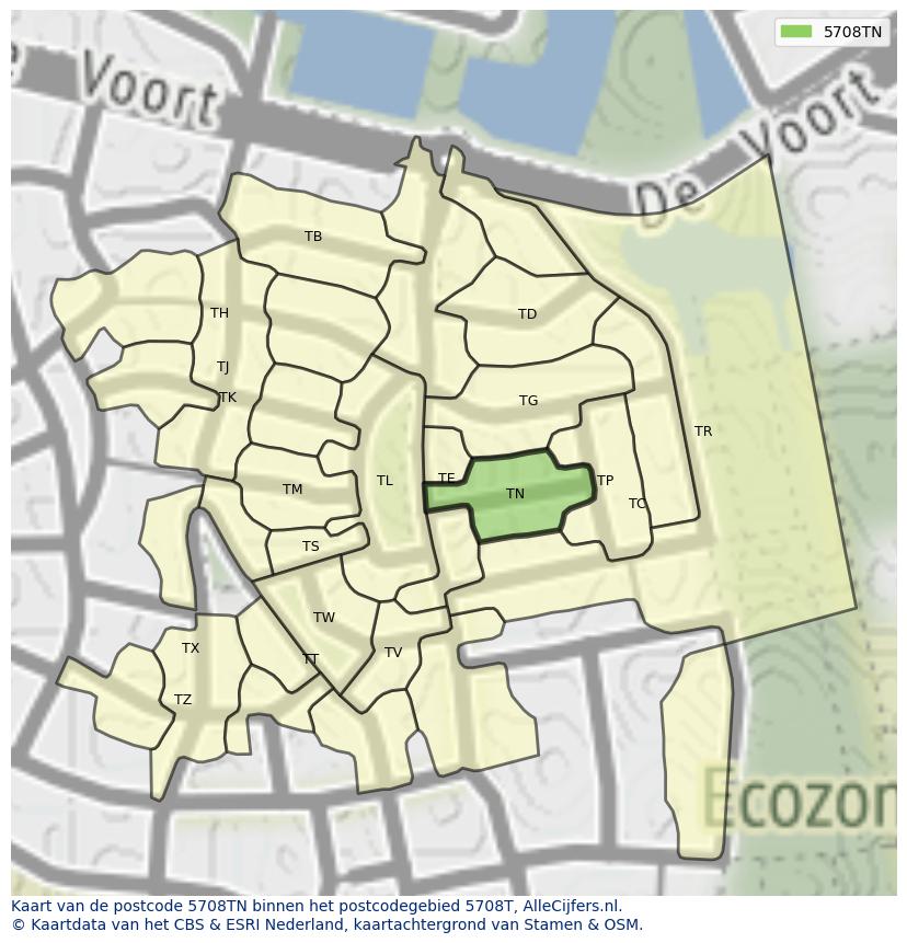 Afbeelding van het postcodegebied 5708 TN op de kaart.