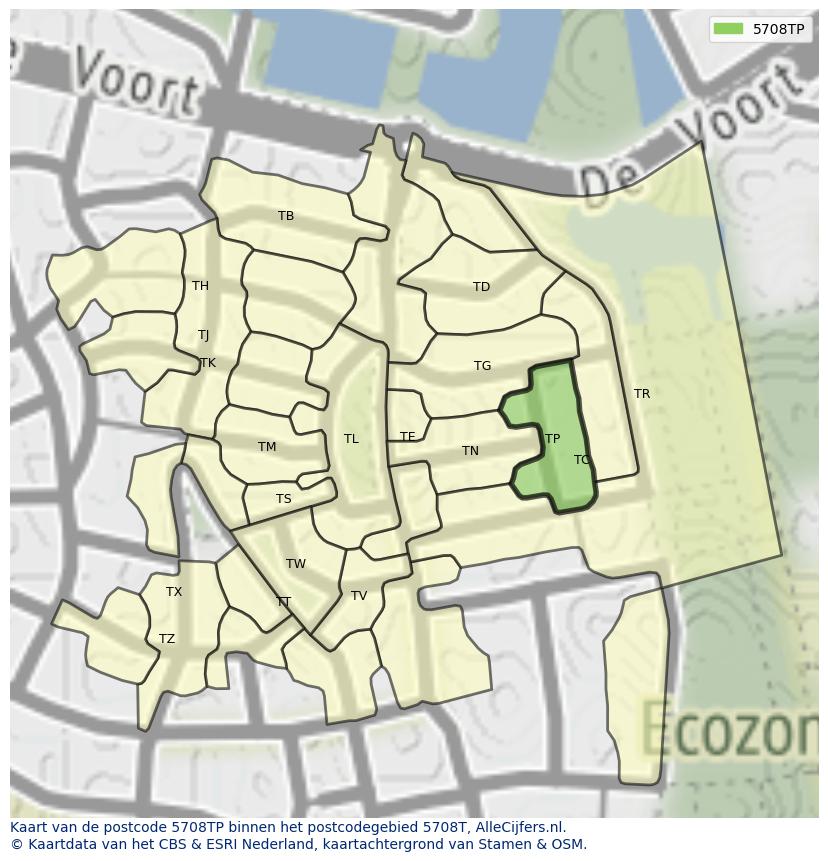 Afbeelding van het postcodegebied 5708 TP op de kaart.