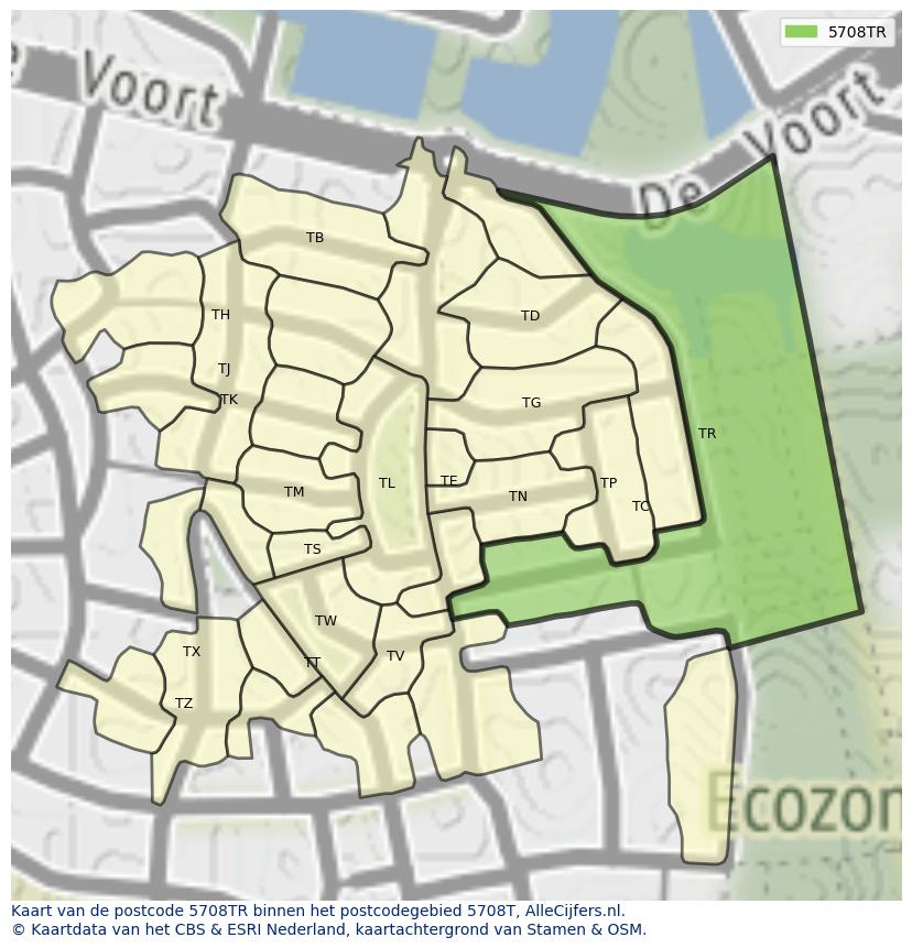 Afbeelding van het postcodegebied 5708 TR op de kaart.