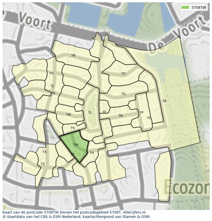 Afbeelding van het postcodegebied 5708 TW op de kaart.