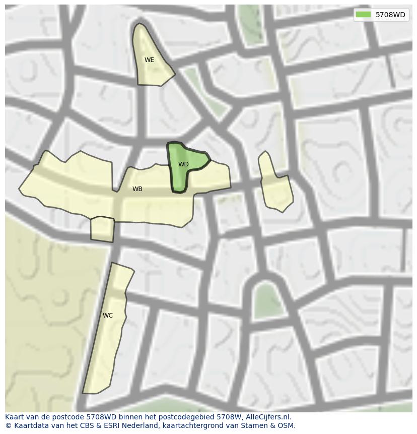 Afbeelding van het postcodegebied 5708 WD op de kaart.