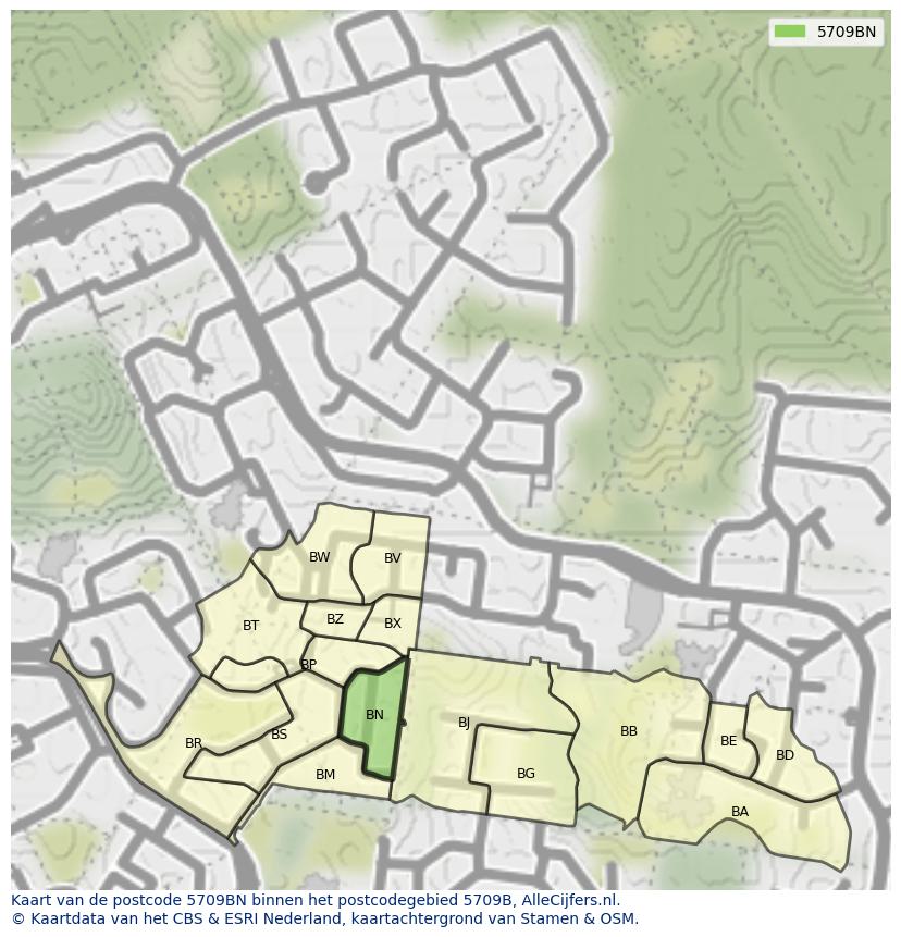 Afbeelding van het postcodegebied 5709 BN op de kaart.