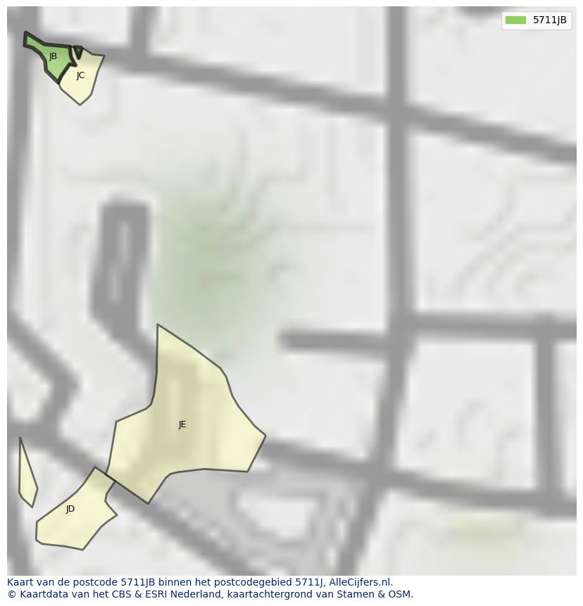 Afbeelding van het postcodegebied 5711 JB op de kaart.