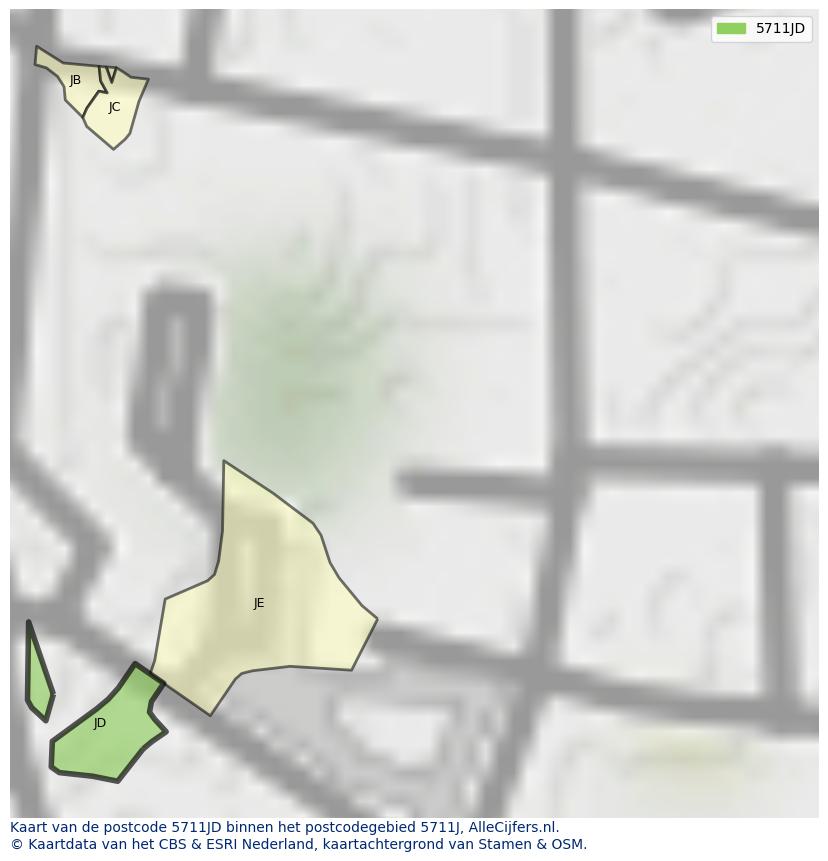 Afbeelding van het postcodegebied 5711 JD op de kaart.