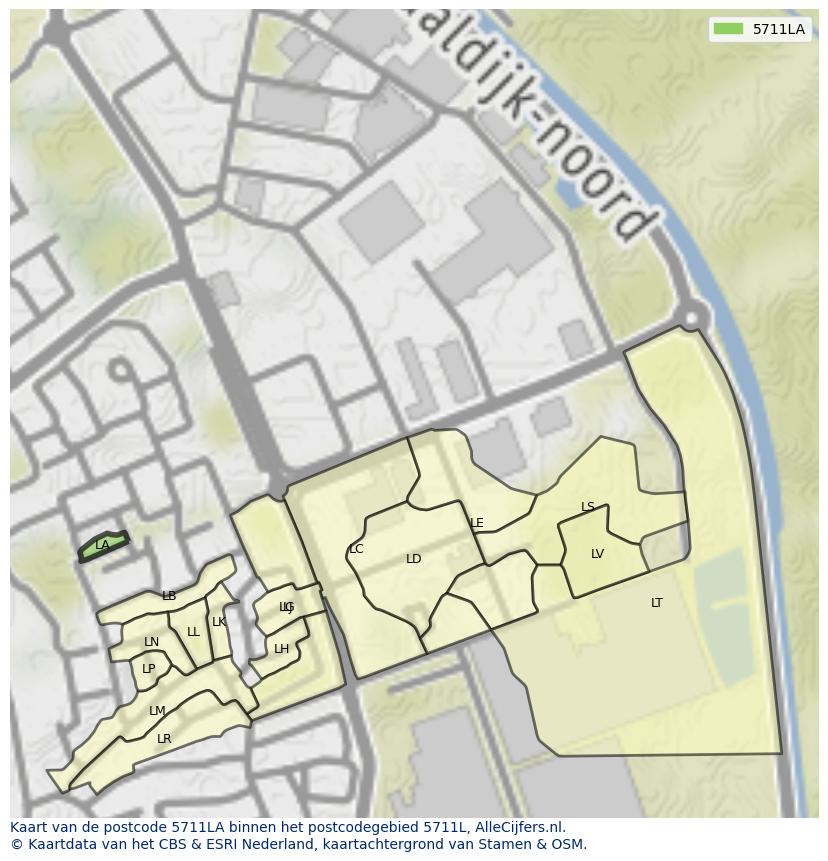 Afbeelding van het postcodegebied 5711 LA op de kaart.