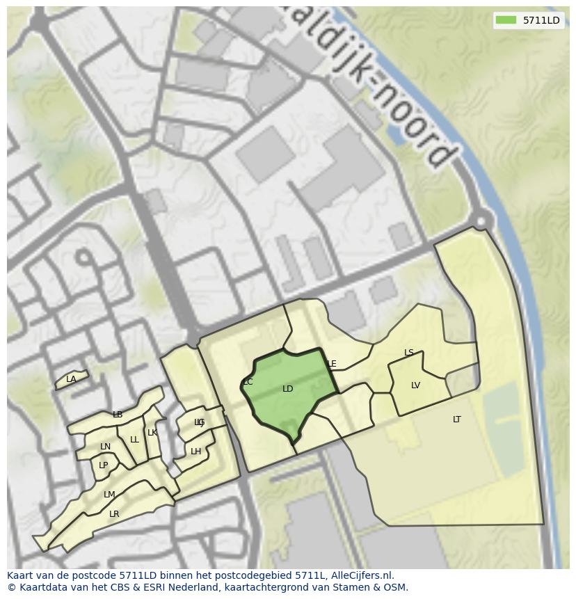 Afbeelding van het postcodegebied 5711 LD op de kaart.
