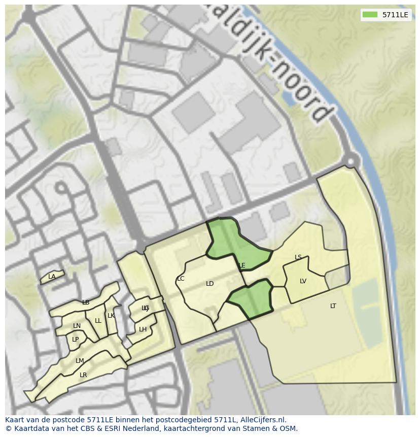 Afbeelding van het postcodegebied 5711 LE op de kaart.
