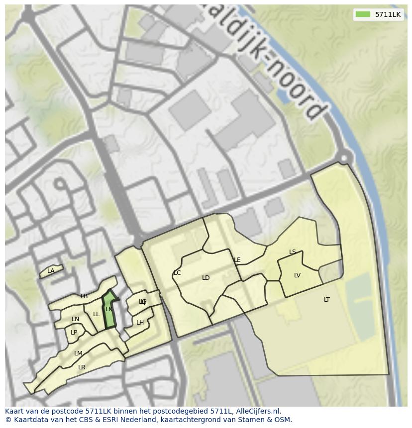Afbeelding van het postcodegebied 5711 LK op de kaart.
