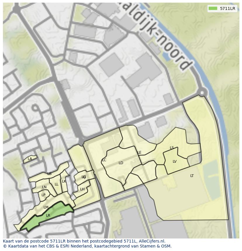 Afbeelding van het postcodegebied 5711 LR op de kaart.