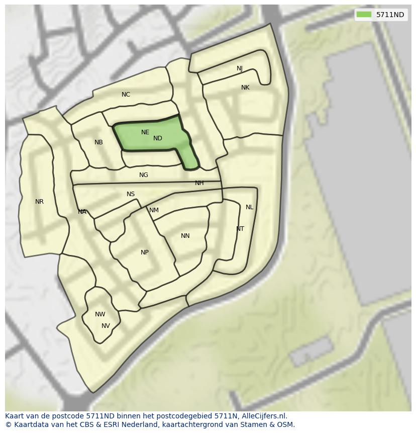 Afbeelding van het postcodegebied 5711 ND op de kaart.