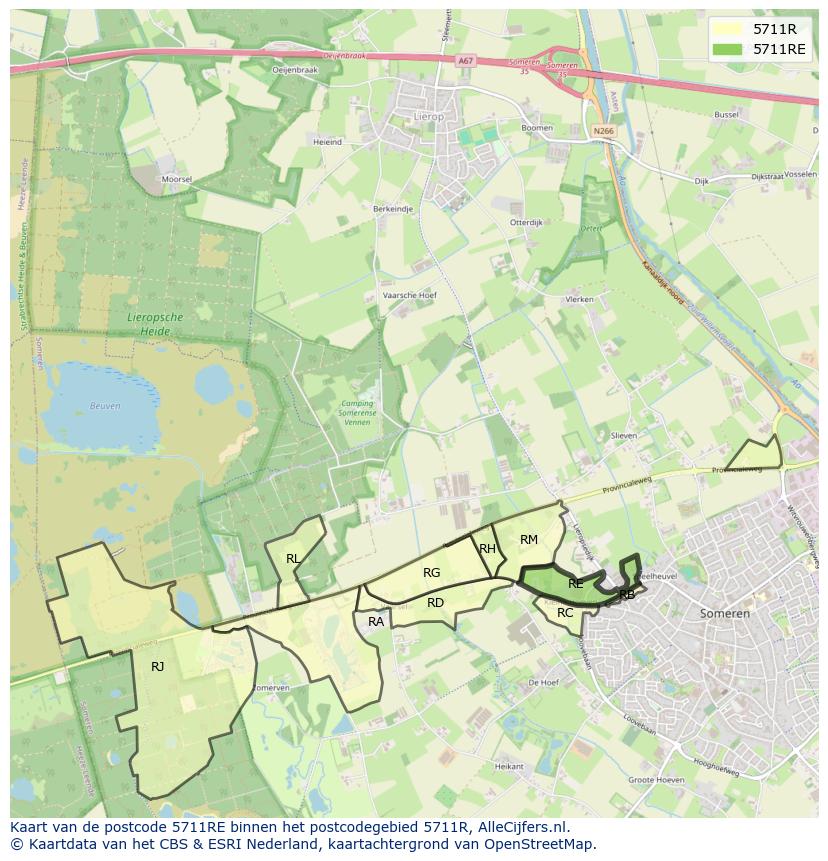 Afbeelding van het postcodegebied 5711 RE op de kaart.