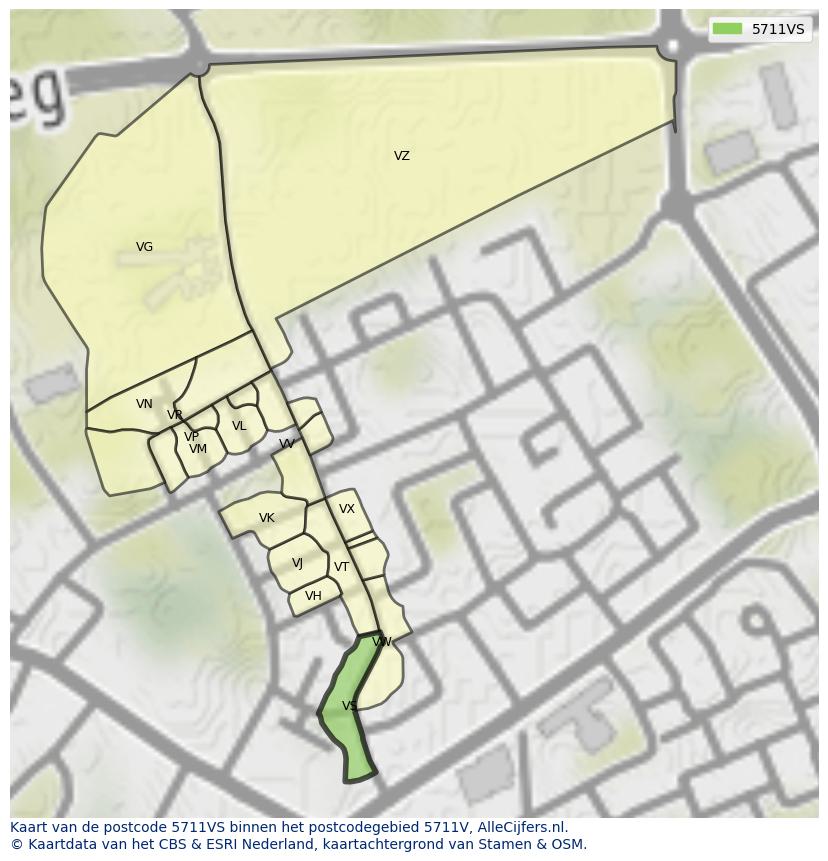 Afbeelding van het postcodegebied 5711 VS op de kaart.