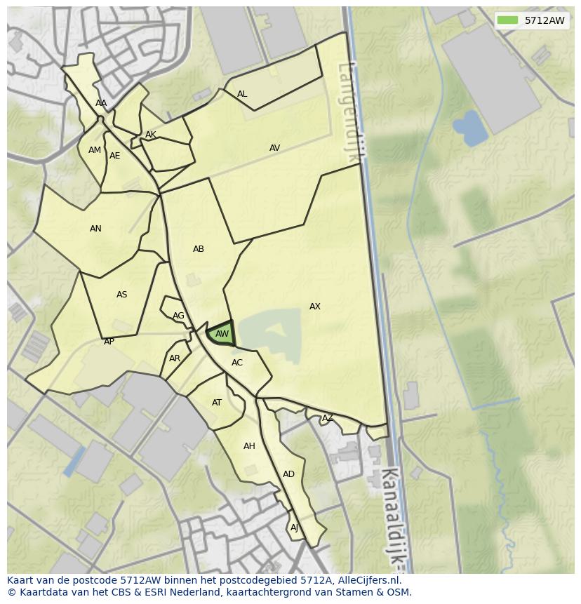 Afbeelding van het postcodegebied 5712 AW op de kaart.